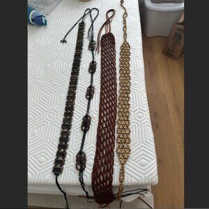 Vintage Beaded and Leather Woven Belt Bundle